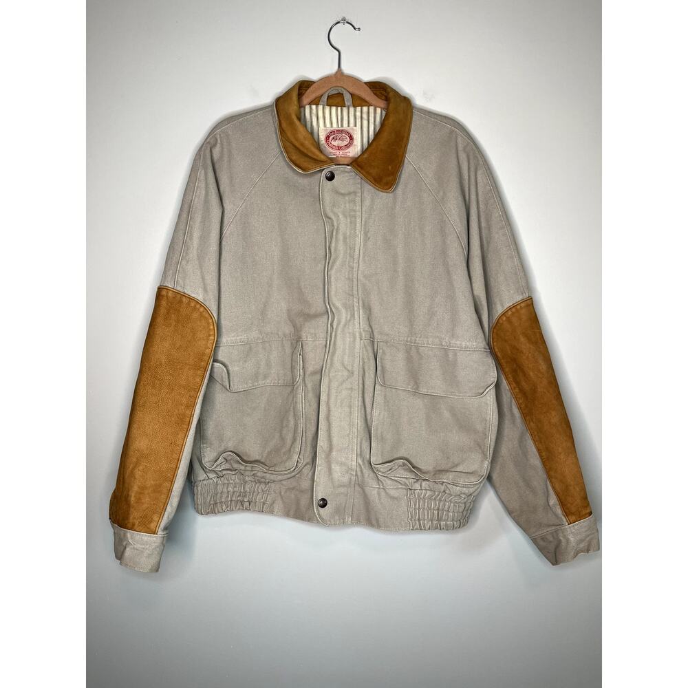 Australian Outback Collection Khaki Canvas Soft Leather Grandpa Bomber Jacket M